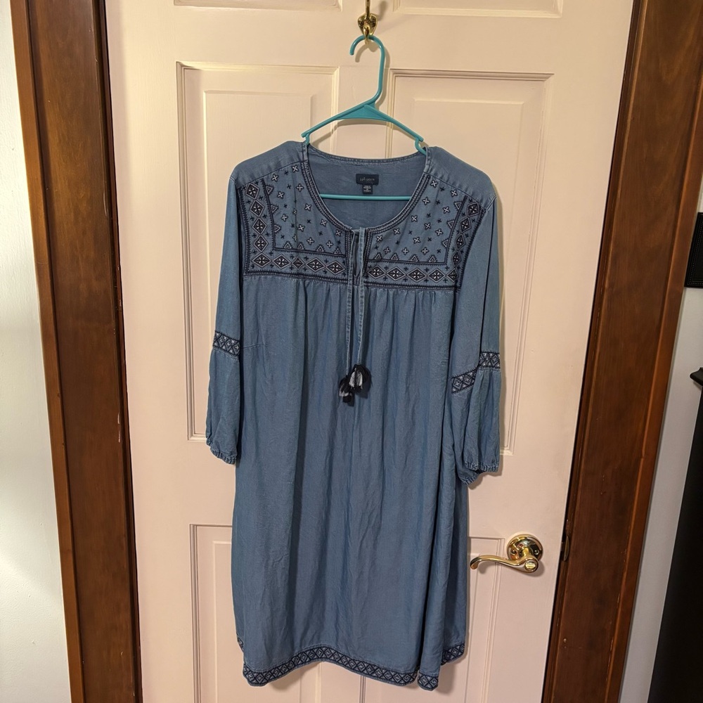 J. Jill Denim Blue Long Sleeve Dress with Embroidery